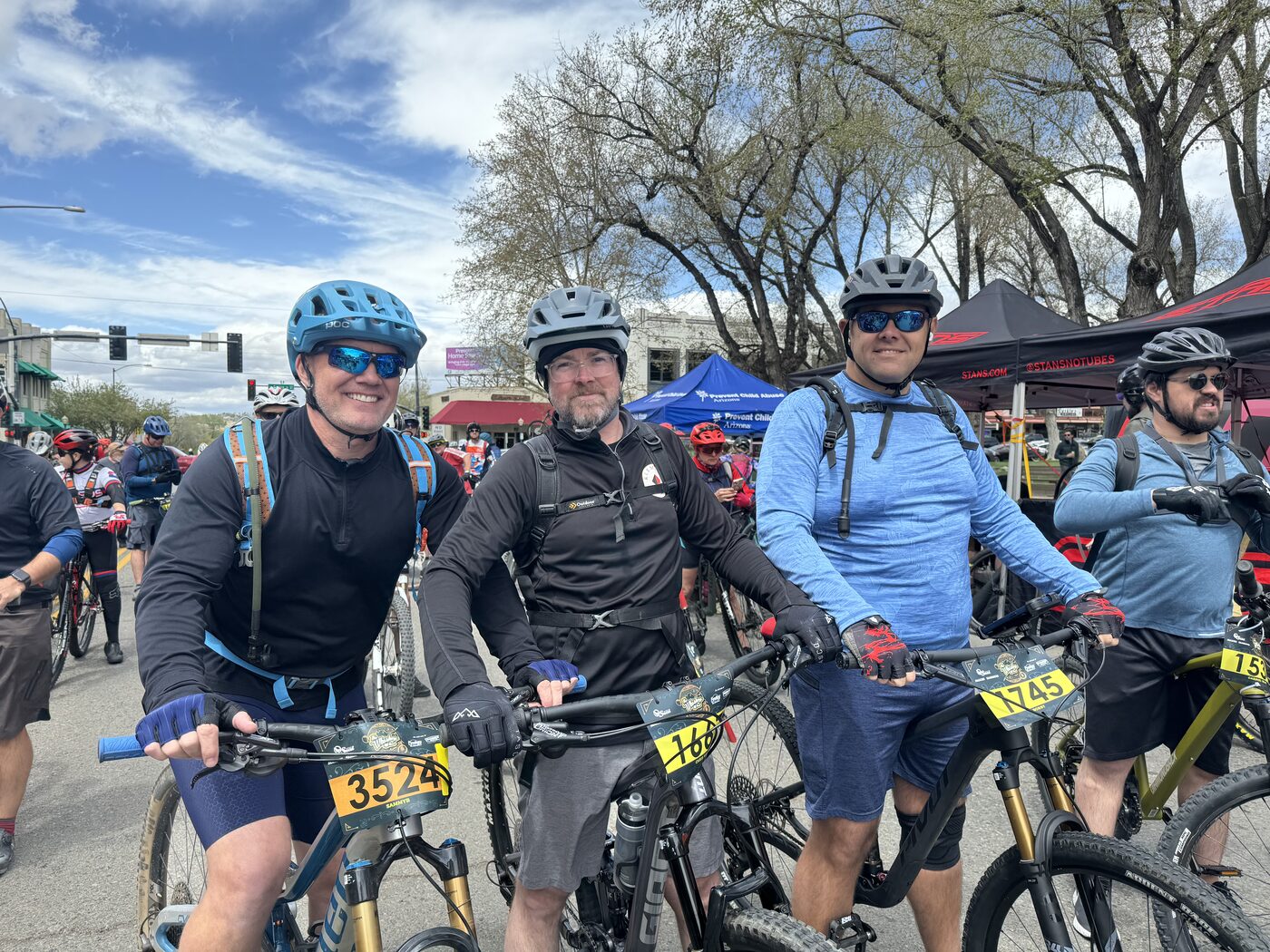 Chris with friends at a mountain bike race start line